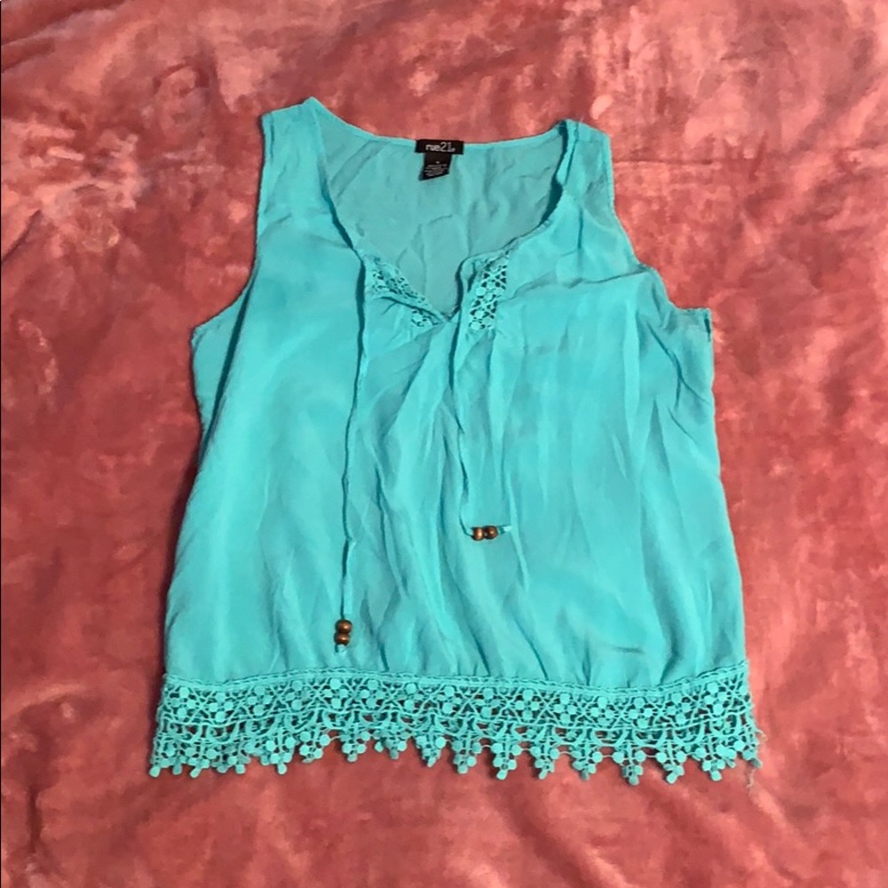 Aqua Summer Crochet-keyhole Top